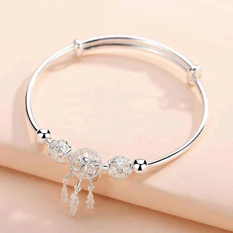 LMNZB Original 925 Sterling Sier Tassel Feather Charms Bracelet For Women Adjustable Bracelet &Bangle Fashion Party Jewelry