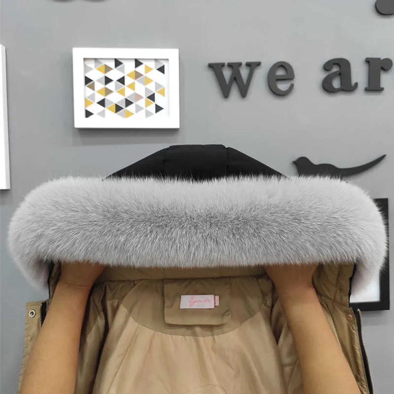 Qearlstar 2021 New Natural Fox Fur Collar for Women Hood Light Grey Real Fur Scarf Winter Warm High-quality Coat Cap Collar Z119 H0923