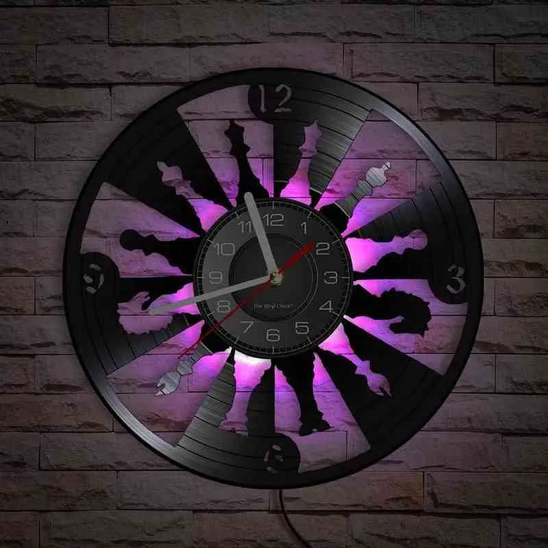 Spel av schack dekorativ vägg klocka för spelrum väggklocka schackbitar modern design vinyl rekord väggklocka retro timepieces h1230