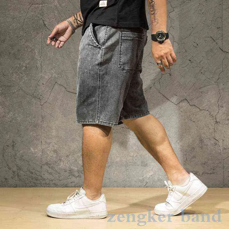 Masculino Plus Size Denim Shorts Solto de cinco pontos Calças de verão Stretch Guy Cara Calças Grande Calças Preto Cinzento H1210