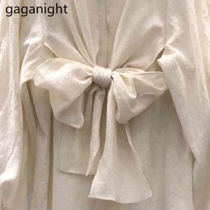 Gaganight Spring Solid Camicie Back Big Bow Sashes Donna Top Manica lunga Moda stile coreano Colletto rovesciato Office Lady 210519