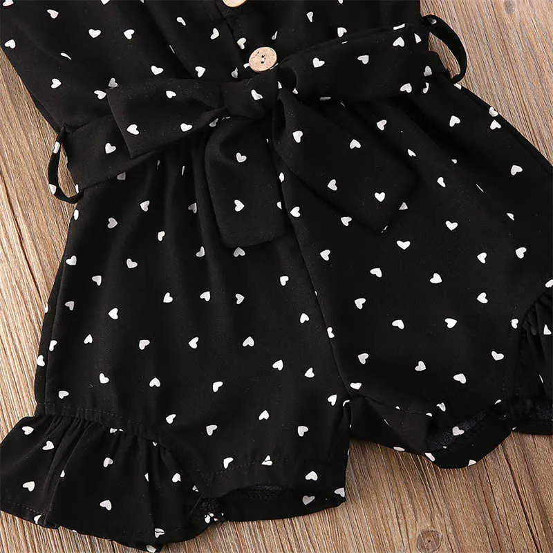 Toddler Baby Girl Clothes Summer Love Peach Heart Print Rem Romper Jumpsuit Outfit Bomull 210611