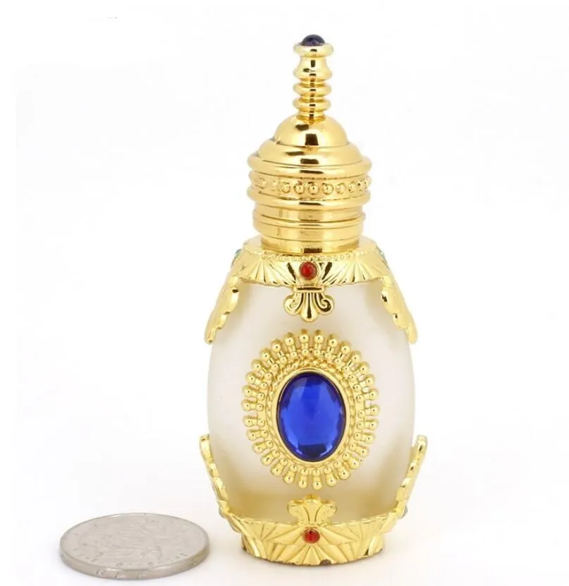 15ml Bottiglia di profumo in vetro satinato in metallo anticato Bottiglia di oli essenziali in stile arabo con contagocce in vetro Bottiglia del Medio Oriente