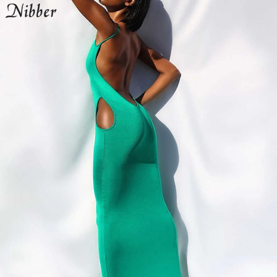 Nibber 2021 Bez rękawów Backless Solid Hollow Out Maxi Dress Sexy Długie Lato Odzież Odzież Streetwear Outfits Y2K Club Y0823