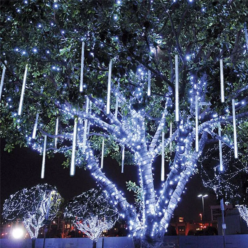 Cordas 30/50cm Chuva de Meteoros Chuva 8 Tubos LED Luzes de Cordas À Prova D 'Água Natal Ao Ar Livre Decorações de Pátio Casamento Navidad Árvore H245L