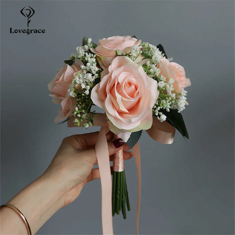 Lovegrace Sposa Rose Bouquet Forniture di nozze Damigella d'onore Rose Baby039s Breath Bouquet Disposizione dei fiori DIY Home Party Prom De7767544609