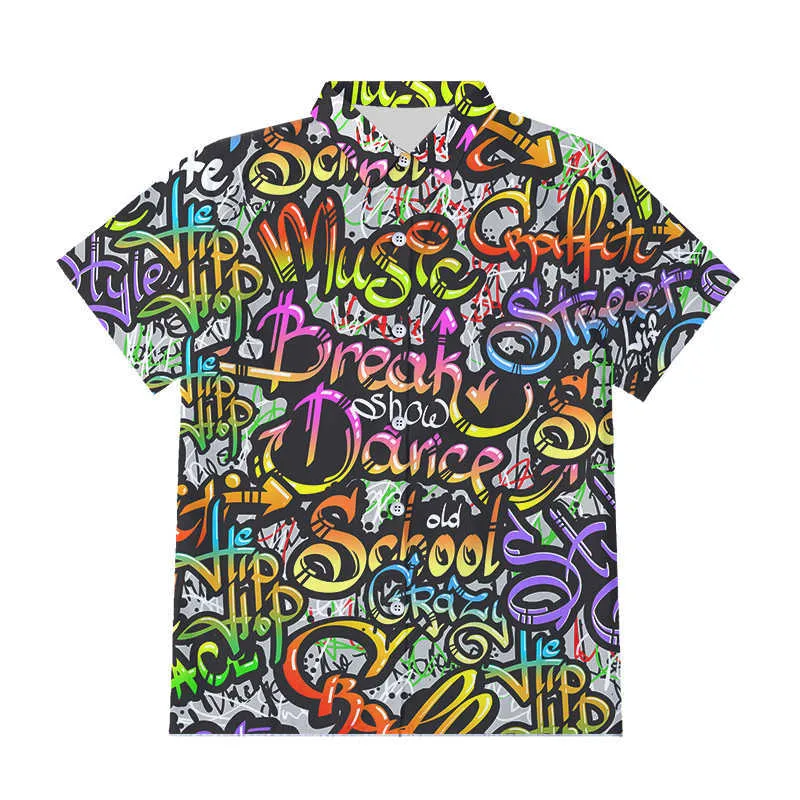 OGKB 3D Funny Psychedelic Print Button Shirts Hipster Casual Abstract Hoody Anime Graffiti Short Sleeve Shirt Streetwear 210626