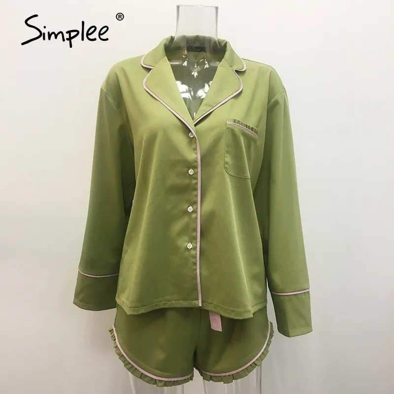 Pigiama casual verde Pigiama a maniche lunghe Pigiama da notte Pigiama Completo da donna in due pezzi Pigiama da donna 210414