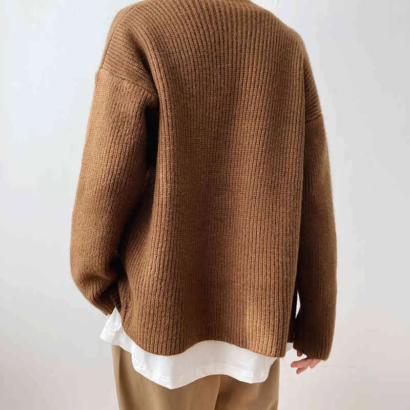Abricot rétro asymétrique tricot Cardigan pull ample col rond à manches longues femmes mode printemps automne 210427