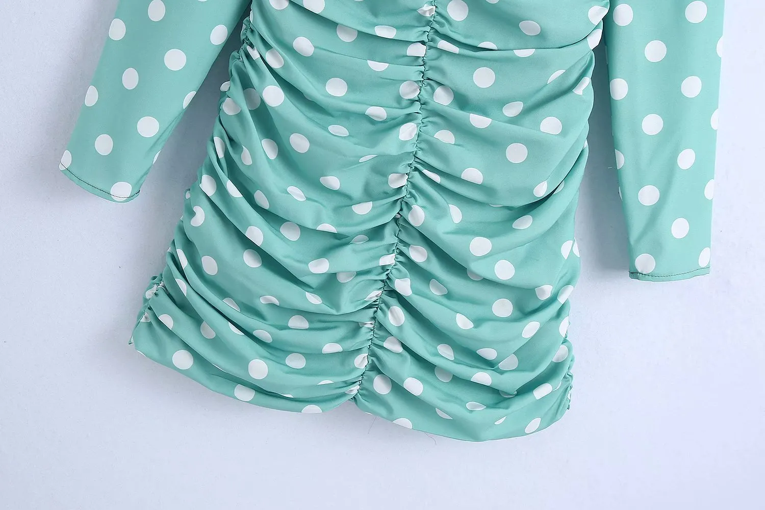 Sweet Women Sky Blue Polka Dot Dress Fashion Ladies Scollo a V drappeggiato Elegante femminile Chic Slim Mini es Sexy Girl 210427