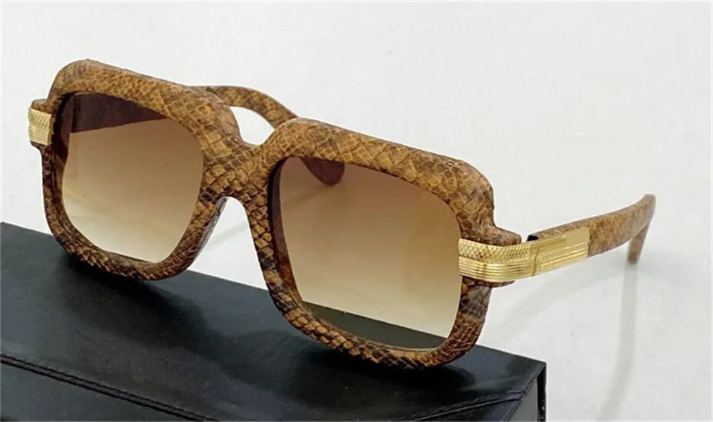 Occhiali da sole design di moda 607 occhiali a cornice quadrata avvolti in pelle di serpente in pelle semplice in stile esterno UV400 Eyewear protettivo T194J