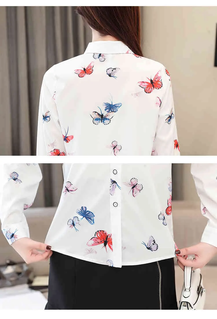 Blusas Mujer de Moda Damskie Bluzka Koszula Spadek Motyl Długie Rękawy Koreański Styl Casual Odzież 1527 45 210427