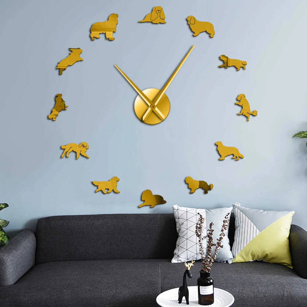 Frameloze Cavalier King Charles Spaniel 3d Diy Wall Clock Dog Pet Puppy Shop Wall Art Deco Creatieve stickers voor woonkamer X07261392542