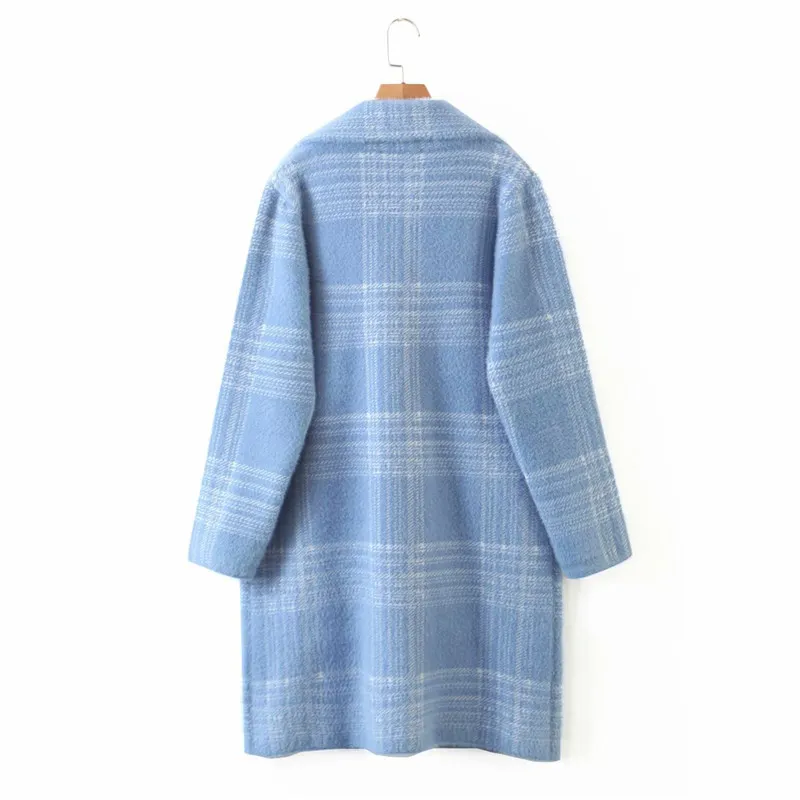 Evfer femmes hiver épais Plaid lâche laine Long manteau Outwear élégant dame Double boutonnage vestes filles décontracté Streetwear 210421