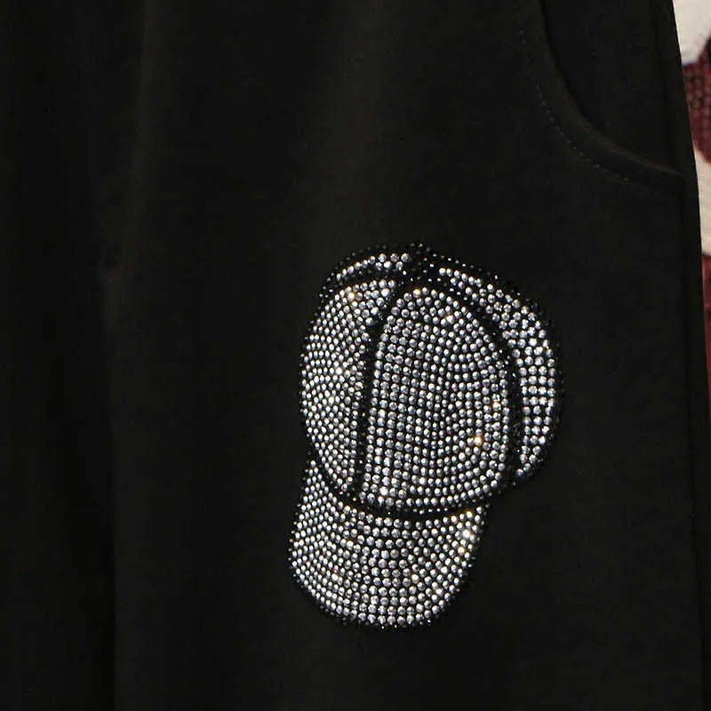 Dorywczo spodnie Długość łydki Kobiety Lato 2021 Moda Nowy Hot Diamond Decoration Hat Loose Elastyczna Mid Waist Kobiet Harem Spodnie Q0801