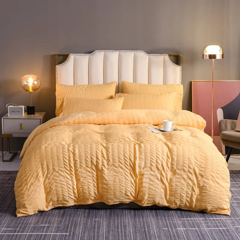 ソリッドカラーセバーダッカー寝具セットシンプルな白い黄色い布団カバー200x200キングシングルダブルクイーンソフトベッドクロスなしベッドシート