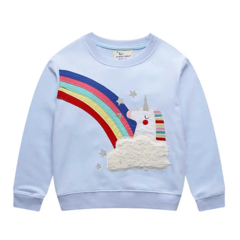 Jumping Meters Baby Licornes Sweatshirts Coton Automne Hiver Filles Tops Rainbow Applique Enfants Fille Vêtements Chemise 210529