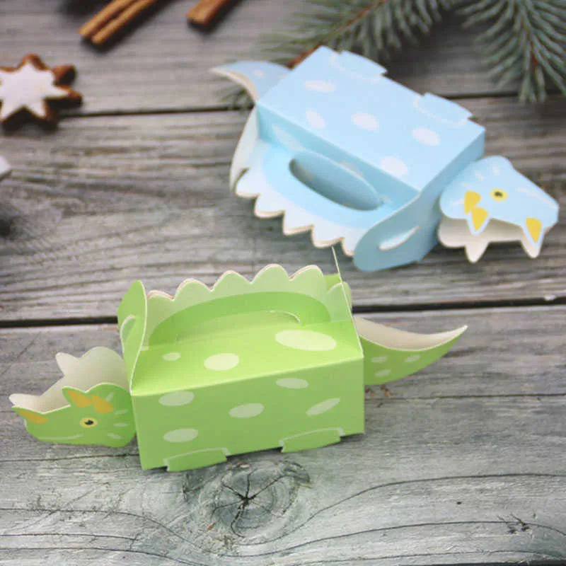 30 stücke Cartoon Dinosaurier Candy Box Papier Triceratops Gefälligkeiten Boxen für Kinder Geburtstag Party Dekorationen Jungen Baby Dusche Geschenk Tasche 210724