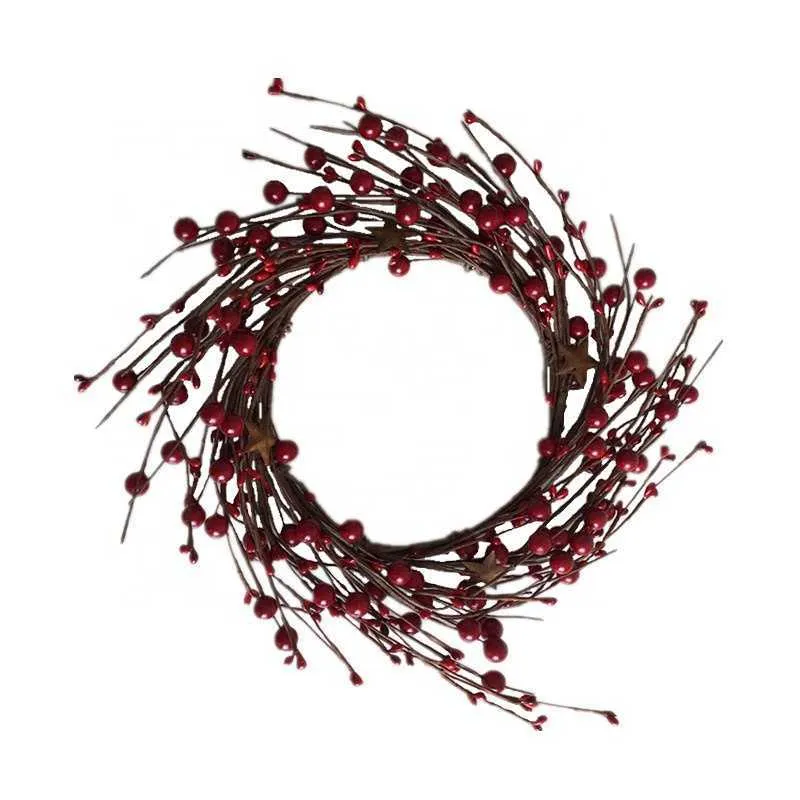 6 Inch Inner Diameter Artificial Red Berry Rusty Star Christmas Wreath Candle Decoration Q08123932332