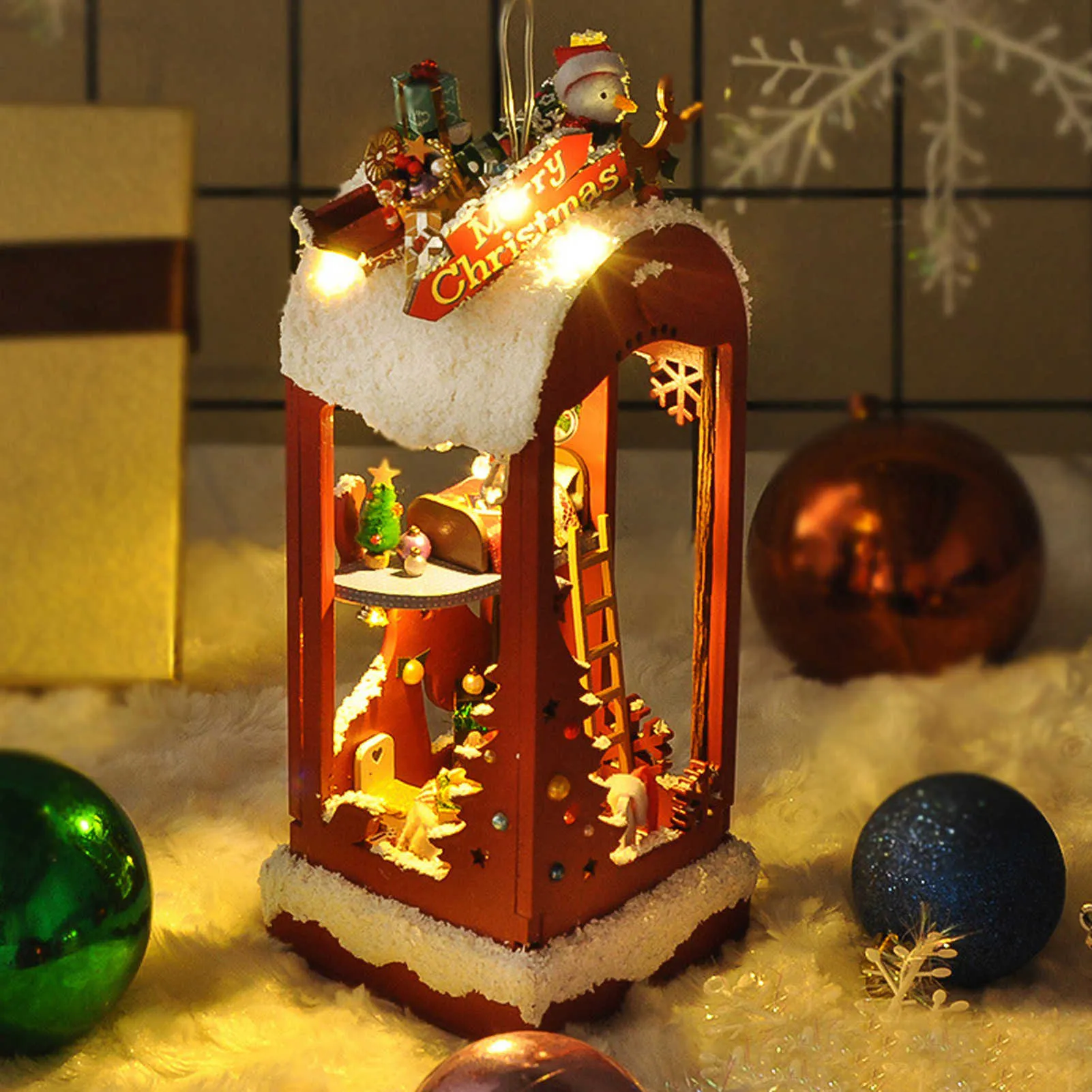 Рождественский коттедж, кукольный домик, миниатюрный дом «сделай сам», со снегом и льдом, коллекционное здание или украшение дома H1020259a