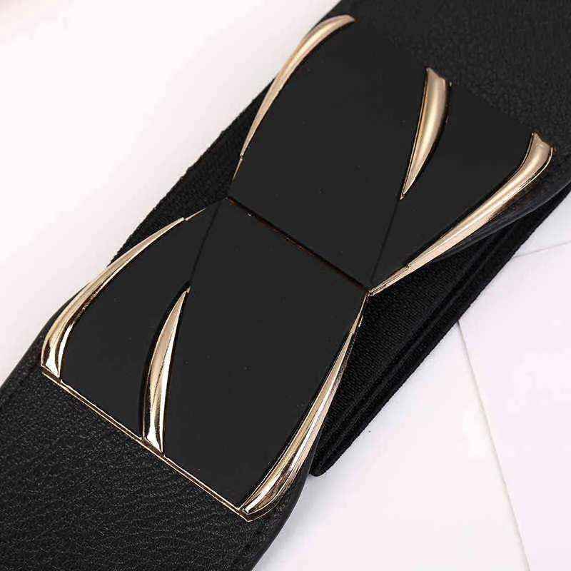 Koreaanse mode dames versierde elastische brede riem gesp jurk trui zwarte vrouwen riemen voor hoge kwaliteit dames ontwerper luxe G220301