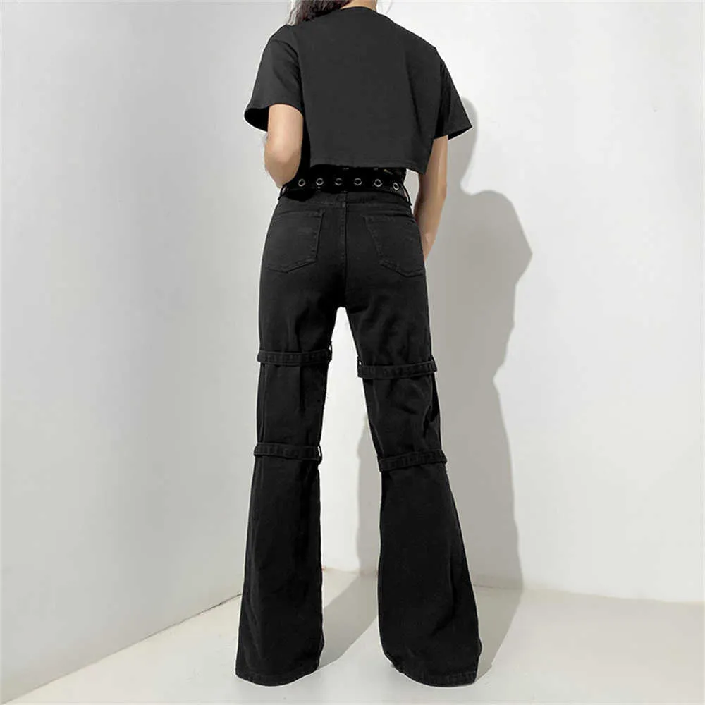 Gothic Emo Alt Cargo Pants Techwear Hip Hop Jeans Lazy Goth Punk Pantaloni in denim nero Streetwear Academic Pantaloni a vita bassa Y2k 220115