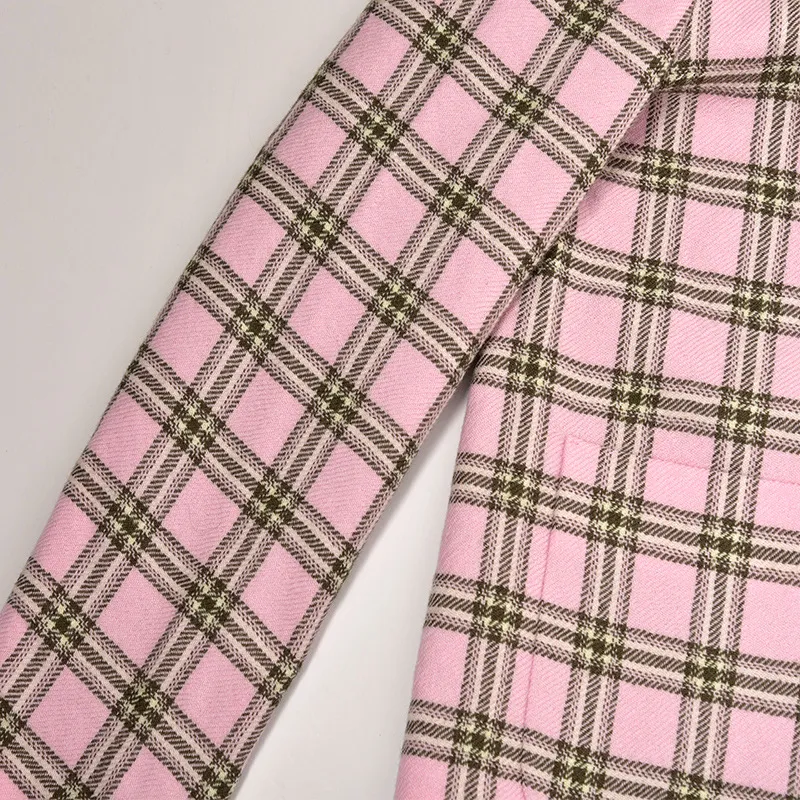 2022 Primavera maniche lunghe collo bavero giacca rosa stile francese nastro scozzese cravatta tasche con fiocco giacche monopetto cappotti corti O277150