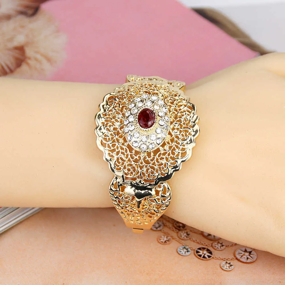 Sunspicemems Chic Arab Bangle Manchet Armband Voor Vrouwen Goud Kleur Algerijnse Bruiloft Sieraden Holle Metaal Arabesque Dubai Bruid Gift Q0717