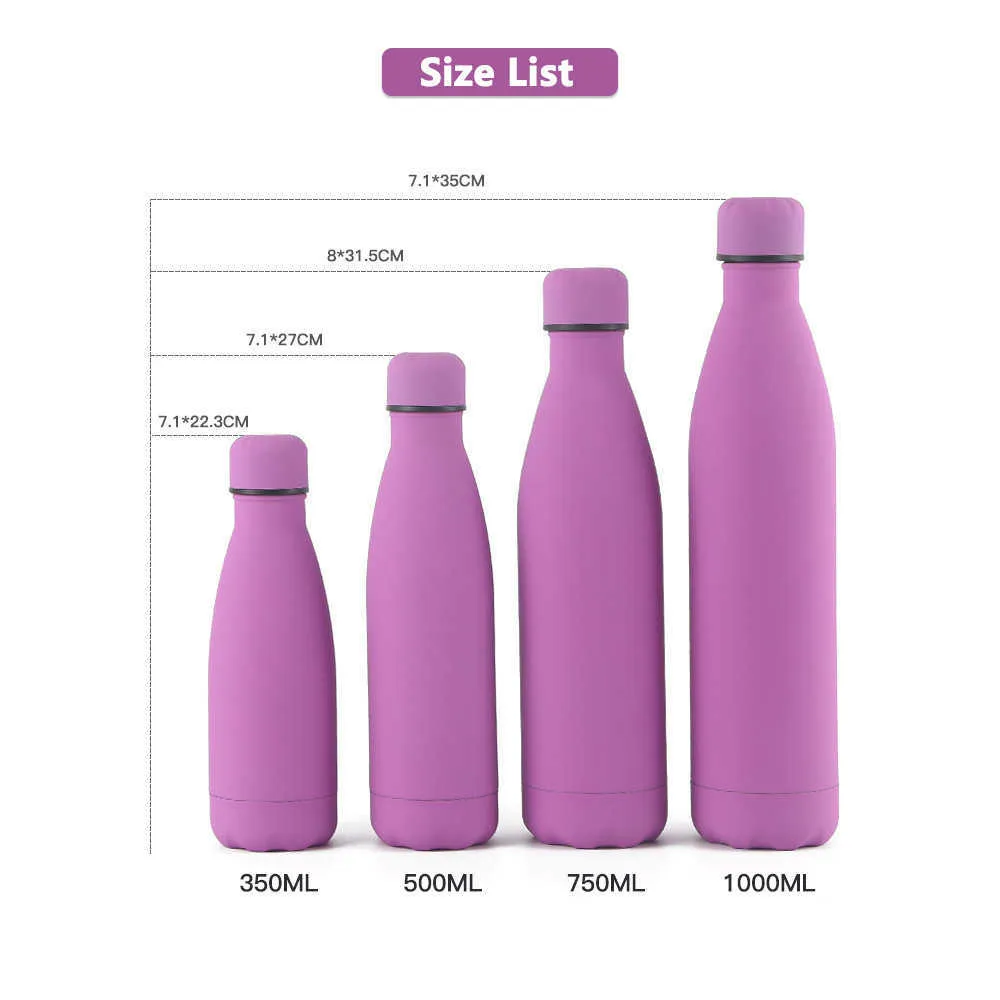 1000ml Insulated Stainless Steel Thermos Mug Sport Water Bottle For Girls Rubber Painted Surface Vacuum Flask Coffee Cup 210615