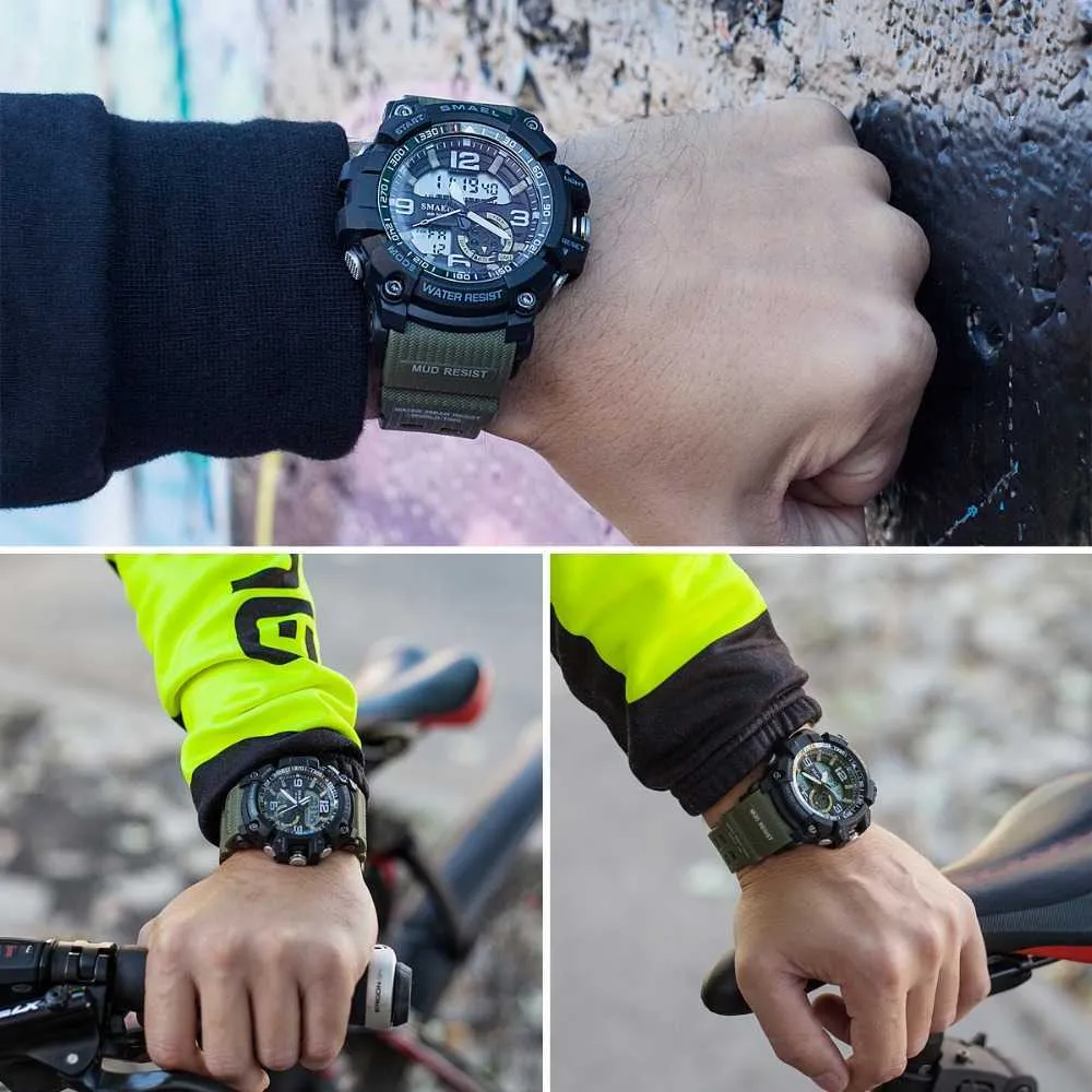 Smael Men Military Watch 50m vattentät armbandsur LED Quartz Clock Man Relogios Masculino 1617 Digital Sports Watches Men's2696
