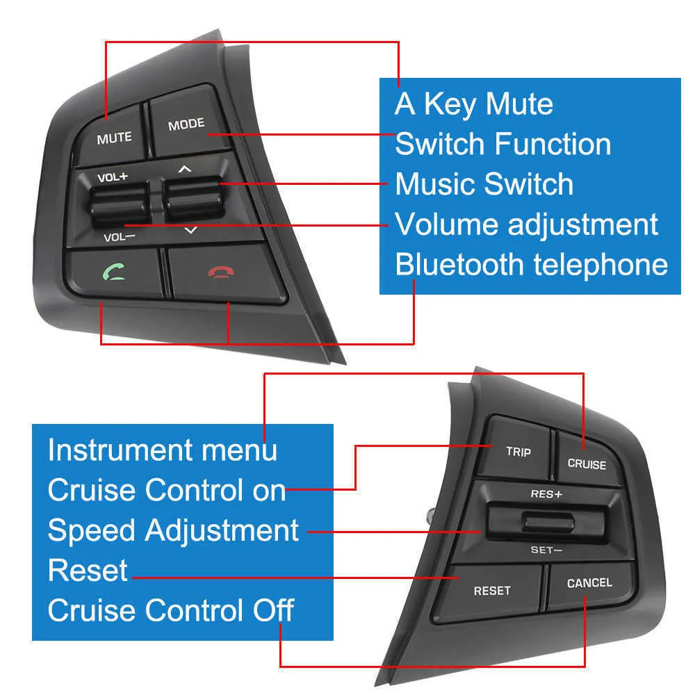 Boutons de voiture Bouton de volume de roue de roue de roue de volant avec câbles pour Hyundai IX25 Creta 1.6L commutateurs Bluetooth