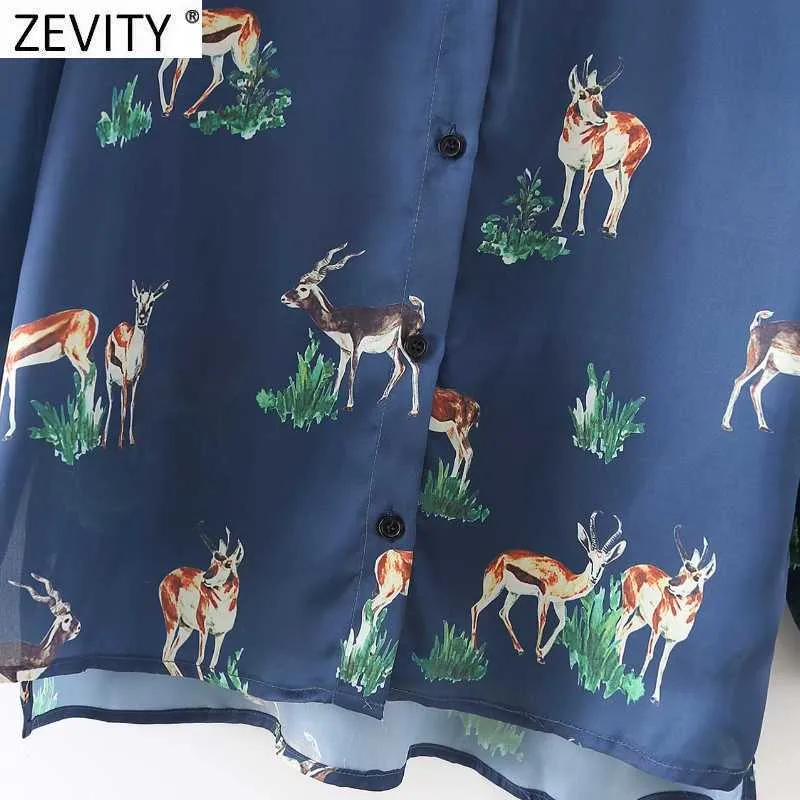 Zevity Frauen Mode Animal Print Casual Smock Bluse Büro Damen Einreiher Hemd Chic Business Blusas Tops LS7610 210603
