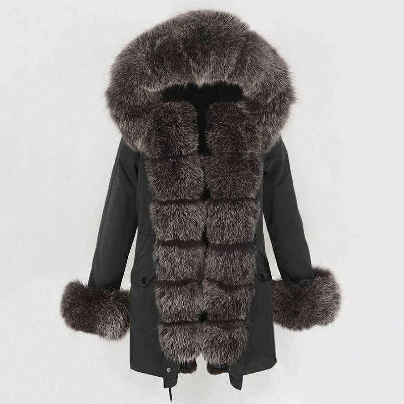 OFTBUY imperméable longue Parka veste d'hiver femmes manteau de fourrure véritable col de fourrure naturelle capuche épais chaud Streetwear détachable 211129