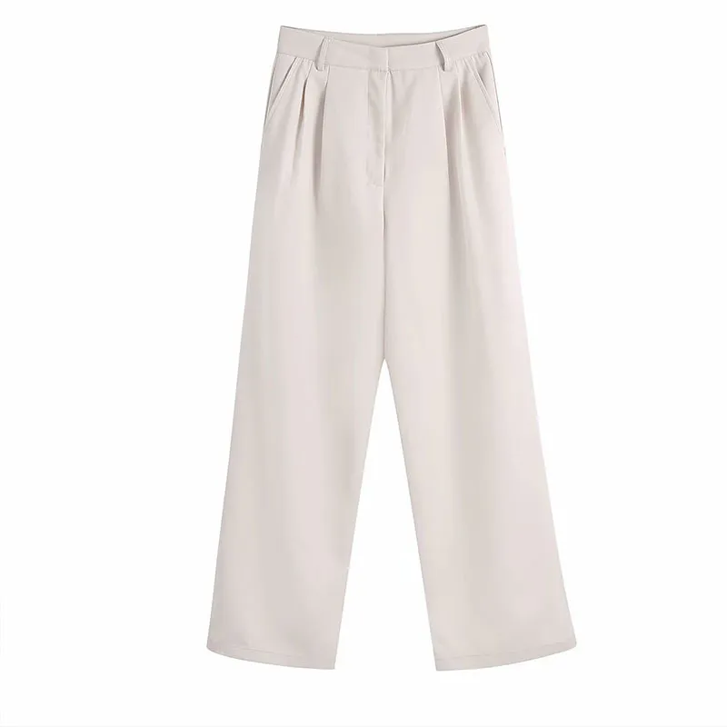 Women Summer Casual Solid Straight Pants ZA Buttons Fashion Street Female Elegant OL Trousers Clothing 210513