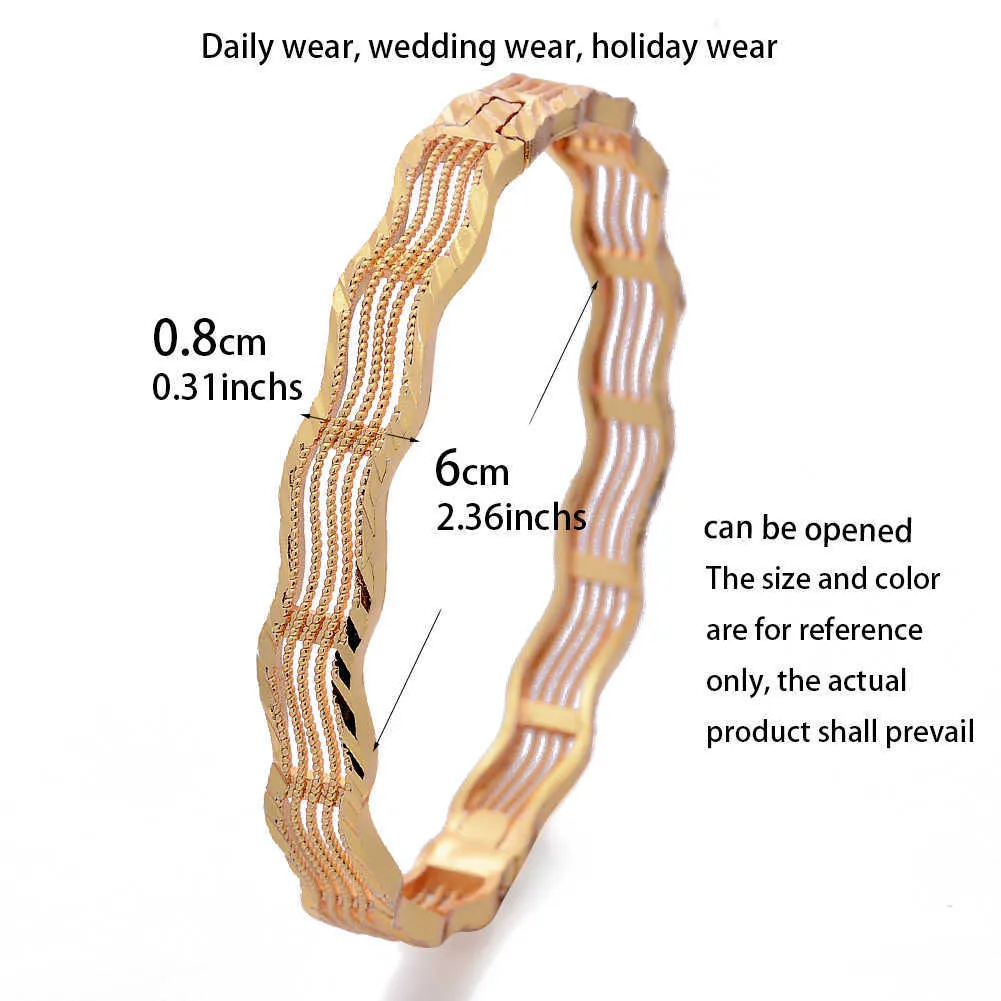 New Design Bangles Ethiopian Grid Gold Color Bangles for Women Dubai Bride Wedding Bracelet African Arab Jewelry Middle East Q0720