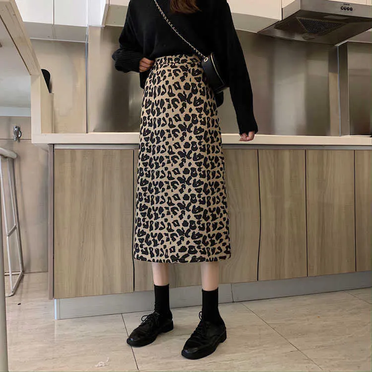WERUERUYU Sexy imprimé léopard jupes femmes jupe longue Streetwear crayon taille haute jupe 210608