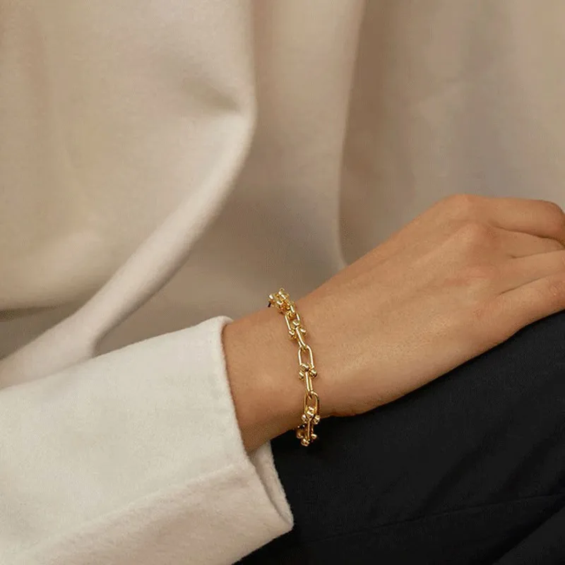 925 Bransoletka łańcuchowa Sterling Srebrny Hiphop dla kobiet mężczyzn w stylu ręcznie robionym bransoletki Bransoletki SB4519590470