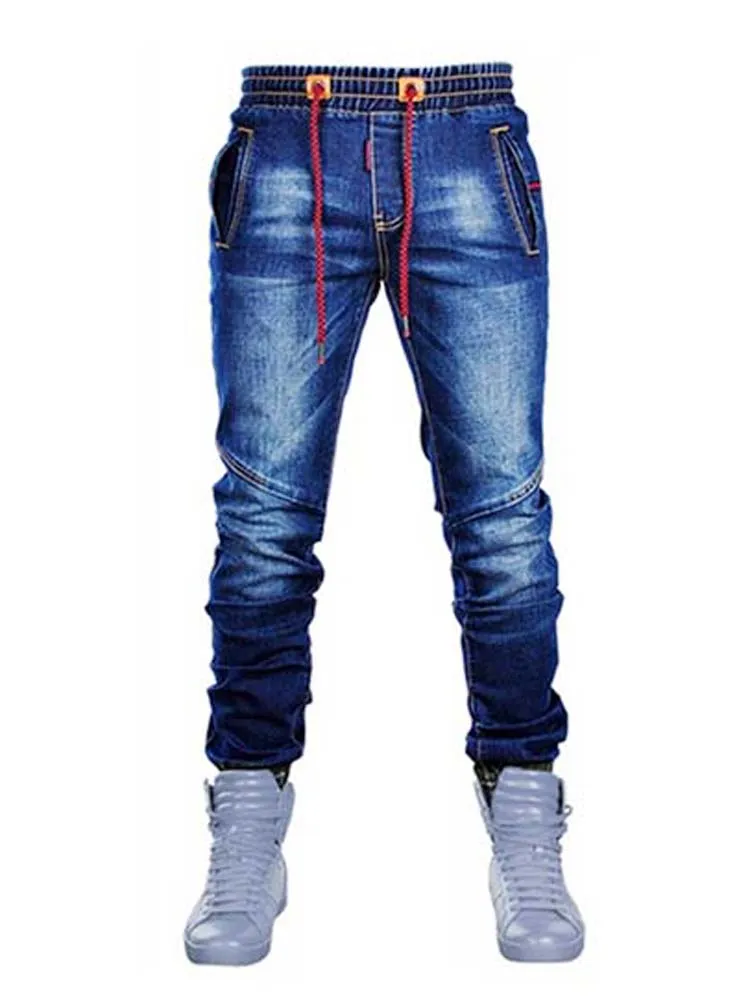 Mode décontracté hommes jean solide cordon Denim pantalon ceinture élastique classique Harem pantalon survêtement printemps automne crayon pantalon