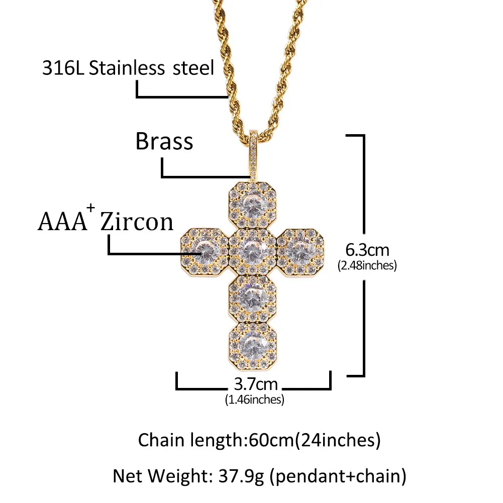 Hip Hop Cross Pendant Copper Inlagda med Zircon Enkel Herr och Kvinnors Hängande Halsband Tide Märke Clavicle Chain