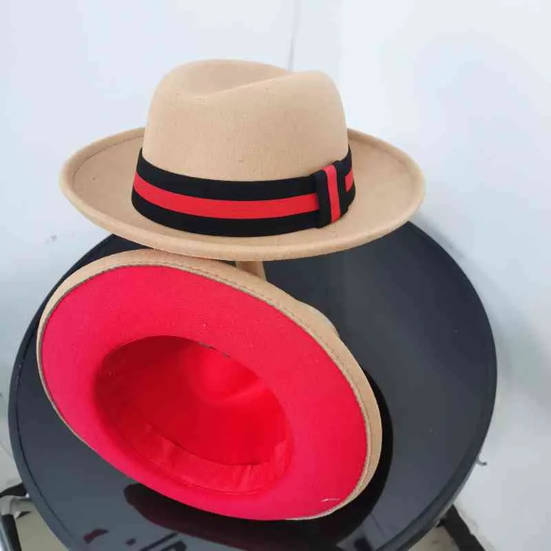 fedora deux tons fedoras pour fond rouge noir feutre jazz melon performance wo et hommes église hat341e