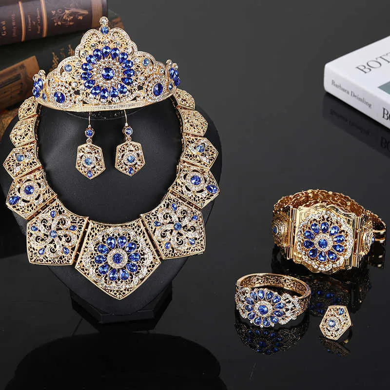 Luksusowa biżuteria ślubna Zestaw Kryształowy Naszyjnik Dla Kobiet Arabska Sukienka Muzułmańska Biżuteria Sześciakowy Zestaw Biżuterii Zestawy H1022