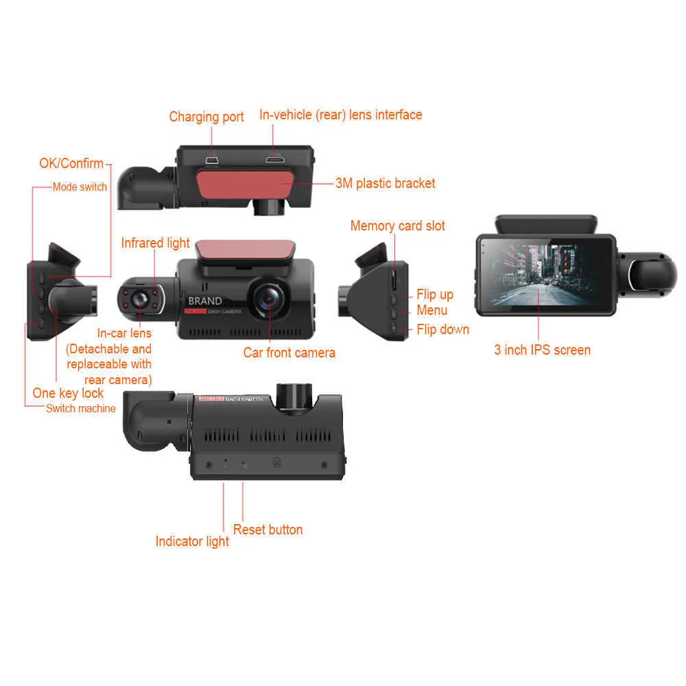 1080P Automobile Dual Camera Videoregistratori DVR auto Registratore di guida Visione notturna a infrarossi Accessori veicoli con rilevamento del movimento