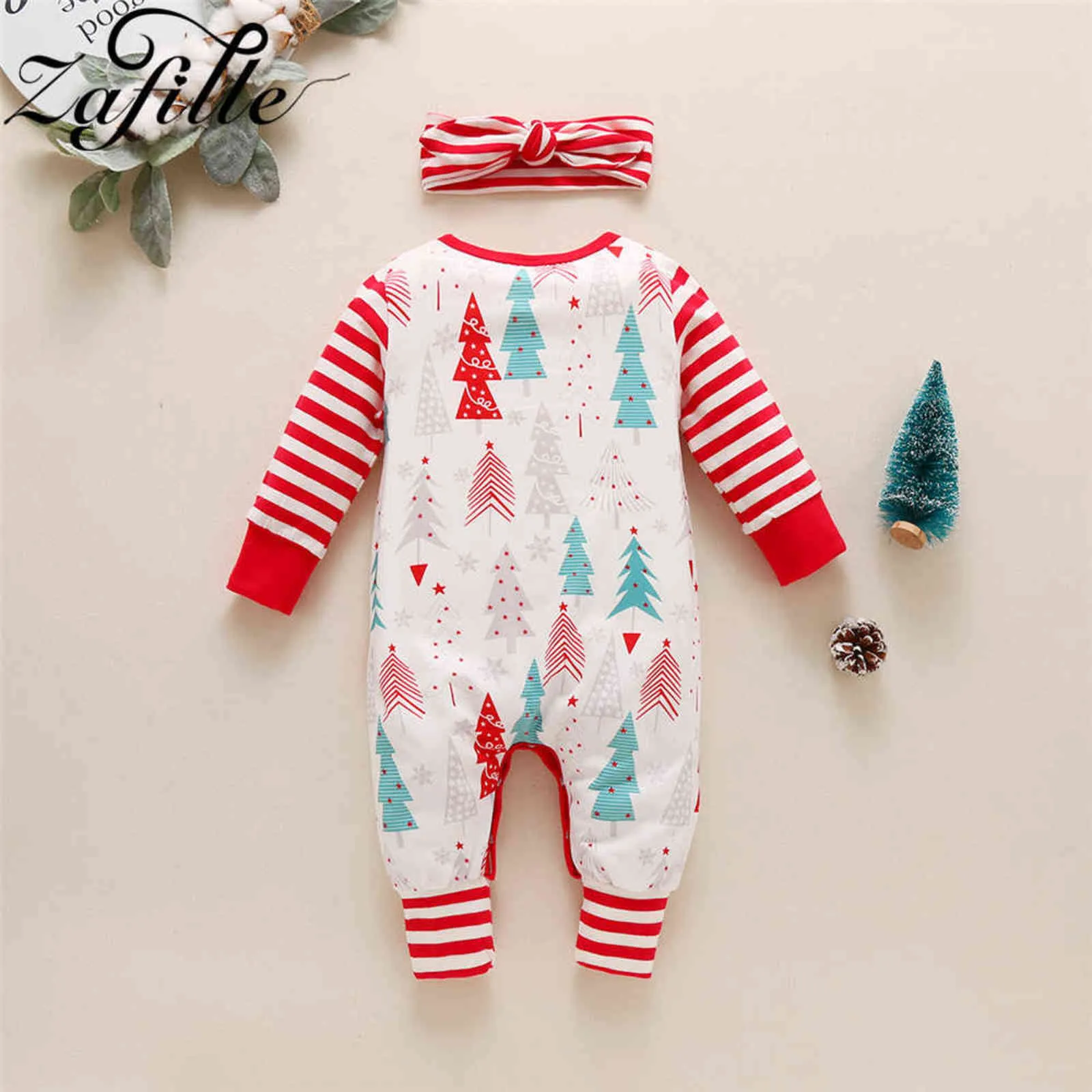 Zafille meu primeiro Natal bebê macacão e chapéu jumpsuit de árvore de inverno para crianças bebês meninos meninas o traje ano 211101