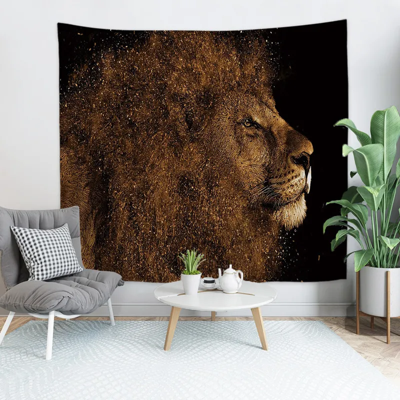 Kilected Cartoon Lion Tapestry Vägg Hängande Polyester Tunn Animal Print Living Room Bedroom Background Blanket 220301