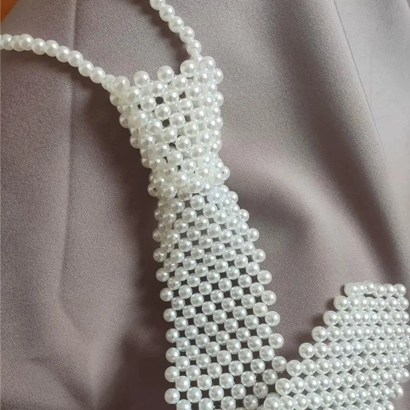 Neck Ties Elegant Pearl Tie Women's Necktie Heavy Beaded Scarf Decorative Collar Hollow Fake Female Fashion Wedding Accessori322Y
