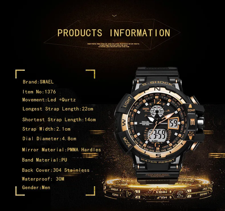 Smael Sport Watch Men 2021 Clock Male LED Digital Quartz Wrist يشاهد أفضل العلامة التجارية للرجال العلامة التجارية الرقمية Relogio Massulino299c