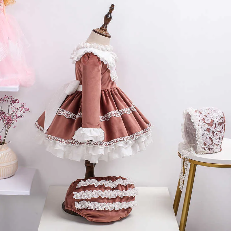 menina bebê vintage vestido espanhol crianças lolita princesa vestidos para meninas espanha laço arco bola vestido de aniversário roupas 210615