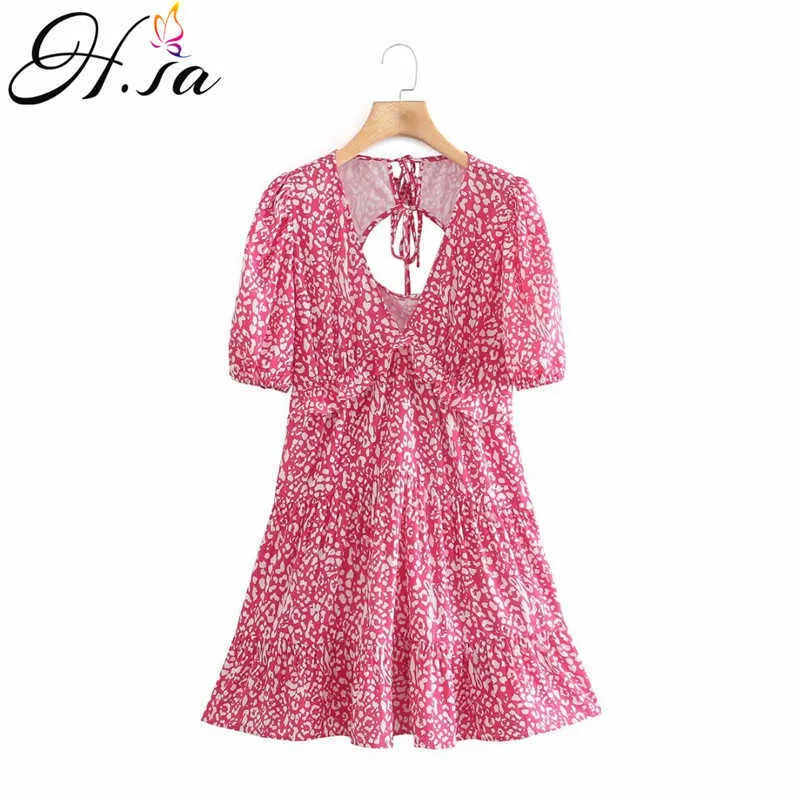 Hsa Floral Print Femme Robe Sans Manches Sexy Col En V À Lacets Robe D'été Vestidos Elegantes Para Mujer Dames Robes Robe Femme 210716