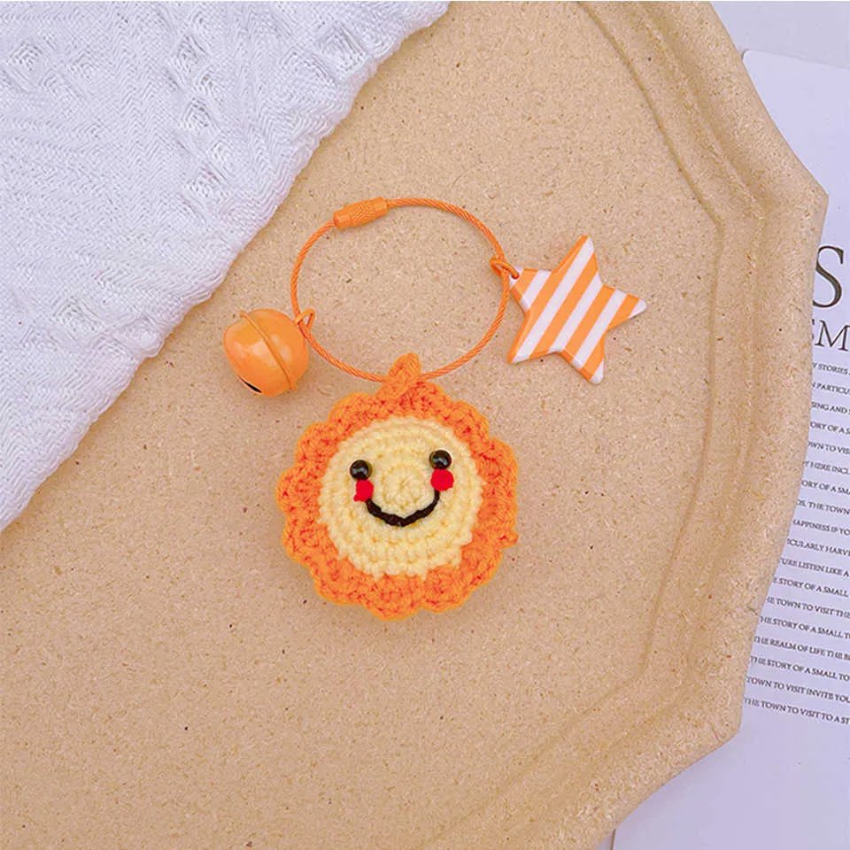 Nette handgemachte Wolle stricken Cartoon Sun Star Mond Schlüsselanhänger Liebhaber Schlüsselanhänger Autoschlüssel Halter Tasche Rucksack Anhänger Mädchen Kinder Geschenke G1019