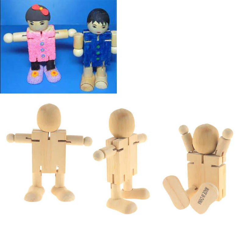 Peg Doll Limbs Movable Wooden Robot Toys Wood Doll DIY Handmade White Embryo Puppet for Children`s Painting ZC3391